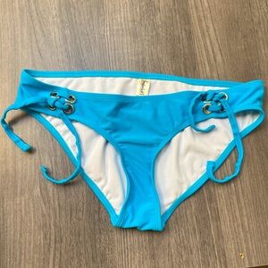 NWOT Frederick’s of Hollywood Blue Bikini Bottom with Side Ties, size Large